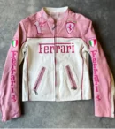 pink Ferrari leather jacket for women by Loid – front view